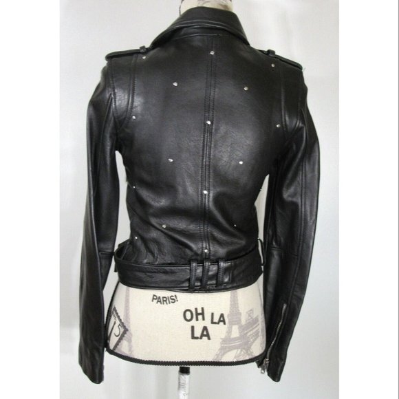 Sam Edelman Starburst Studded Crop Moto Jacket, Black Leather, Women's Size XS - Picture 5 of 8